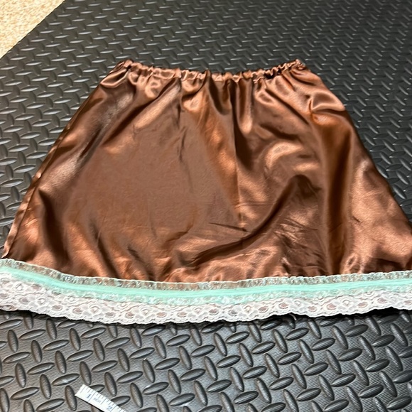 Brown Satin Skirt with lace trim
